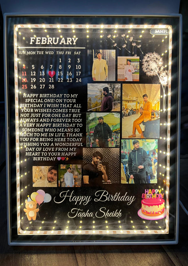 Customized LED Photo Frame with Calendar & Name | Birthday, Anniversary & Gift Frame