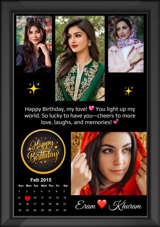 4 Pictures Customized Shining Glass Wooden Photo Frame with Calendar | Birthday & Anniversary Gift